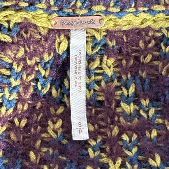 Free People Little Animal Pullover Chunky Knit Oversized Fig Combo Sweater Sz S - Picture 6 of 8